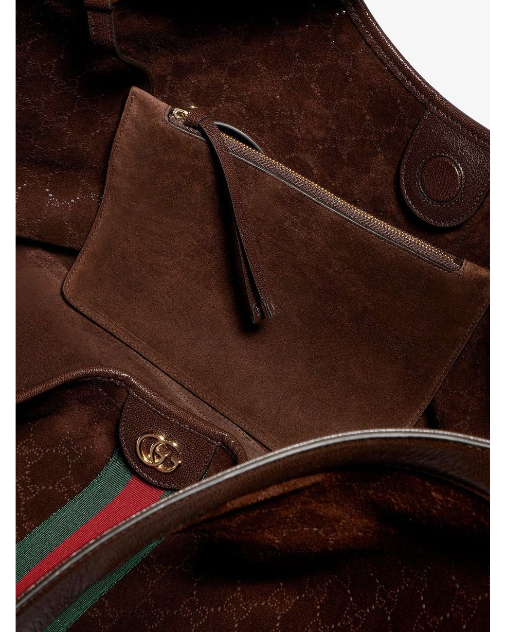 Gucci Brown Giglio Perforated Suede Shopping Bag