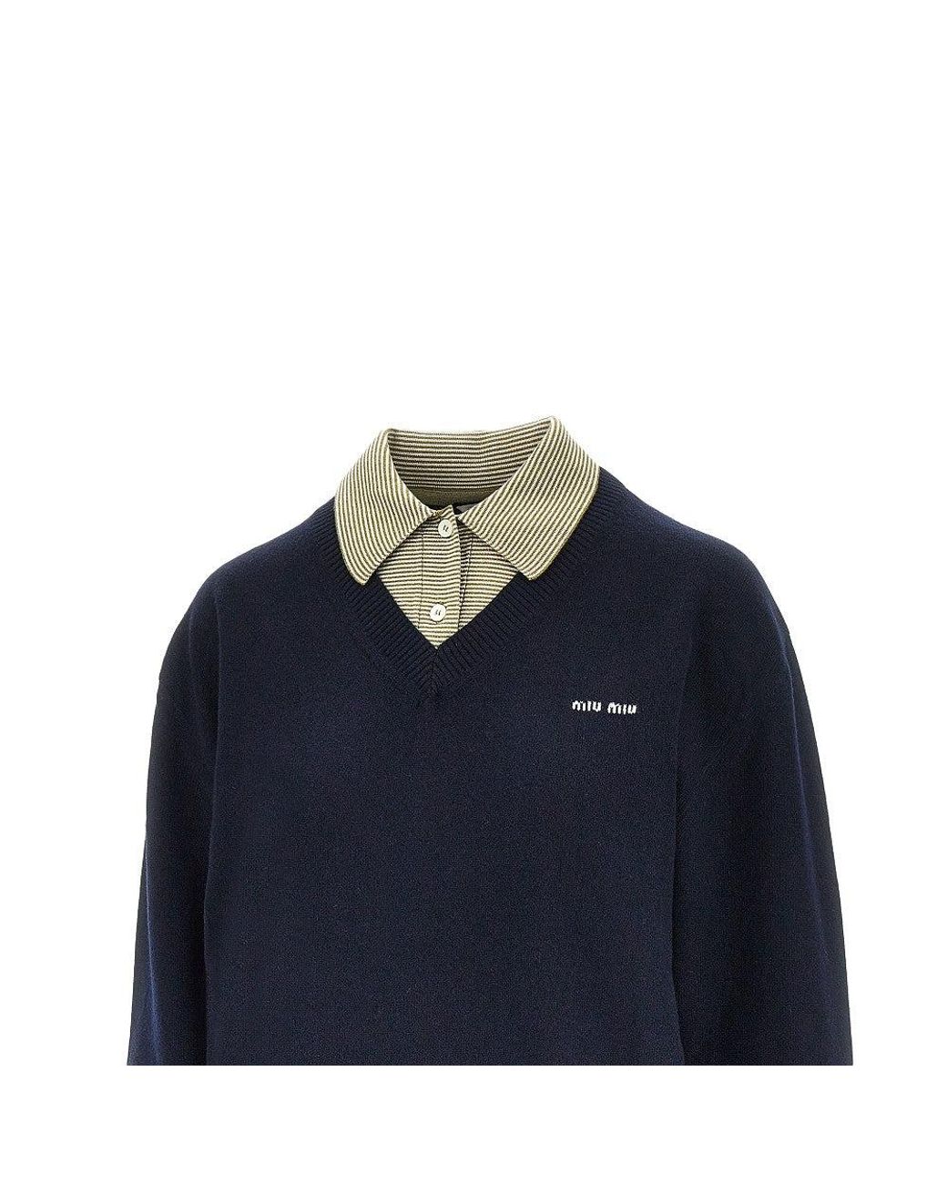 Miu Miu Blue Layering Effect Wool And Cashmere Sweater