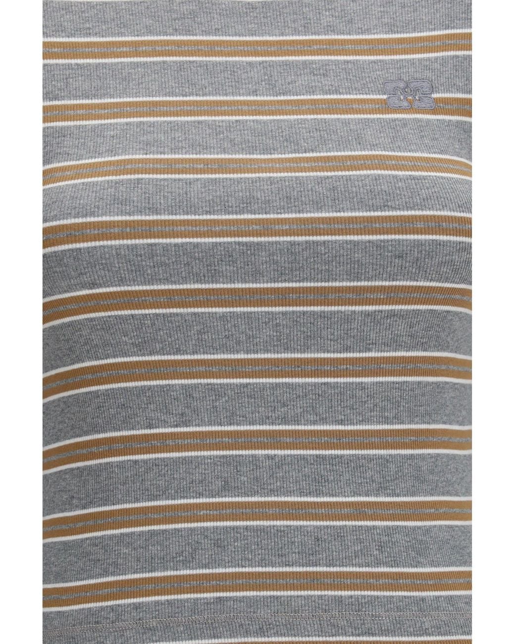 Ganni Gray Double-Sleeve Striped Cotton T-Shirt
