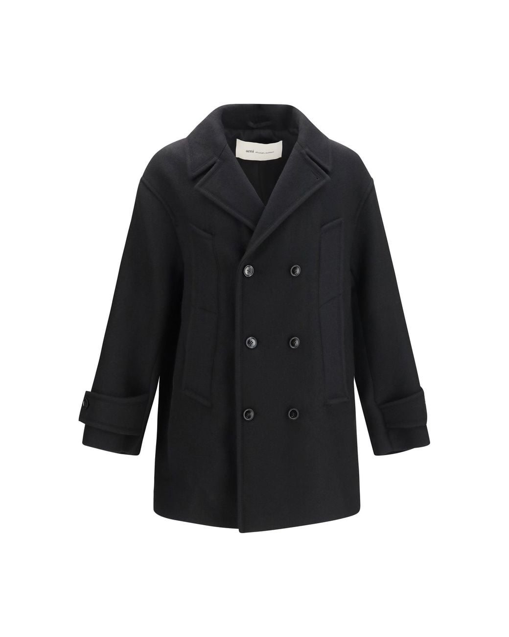 AMI Black Wool Pea Coat for men