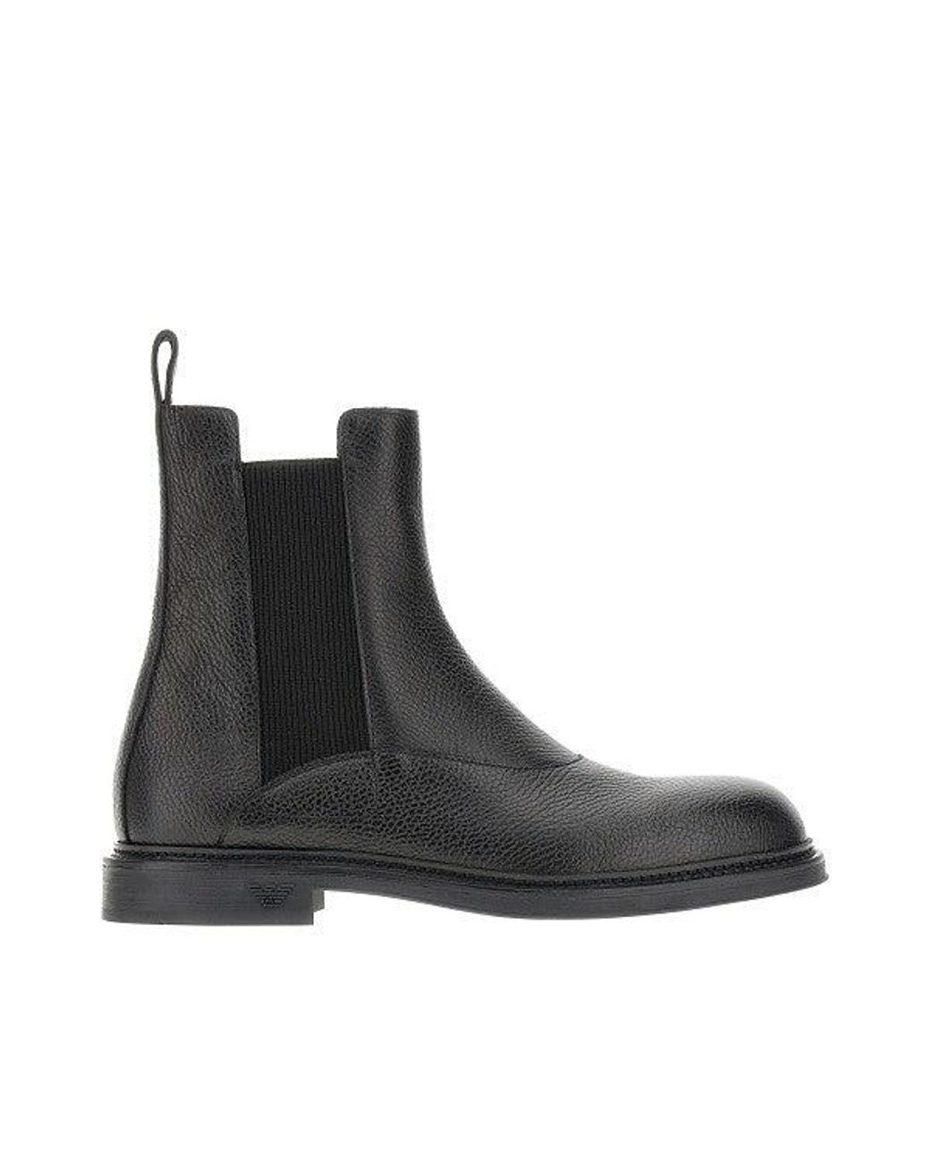 Emporio Armani Black Grained Leather Chelsea Boots for men