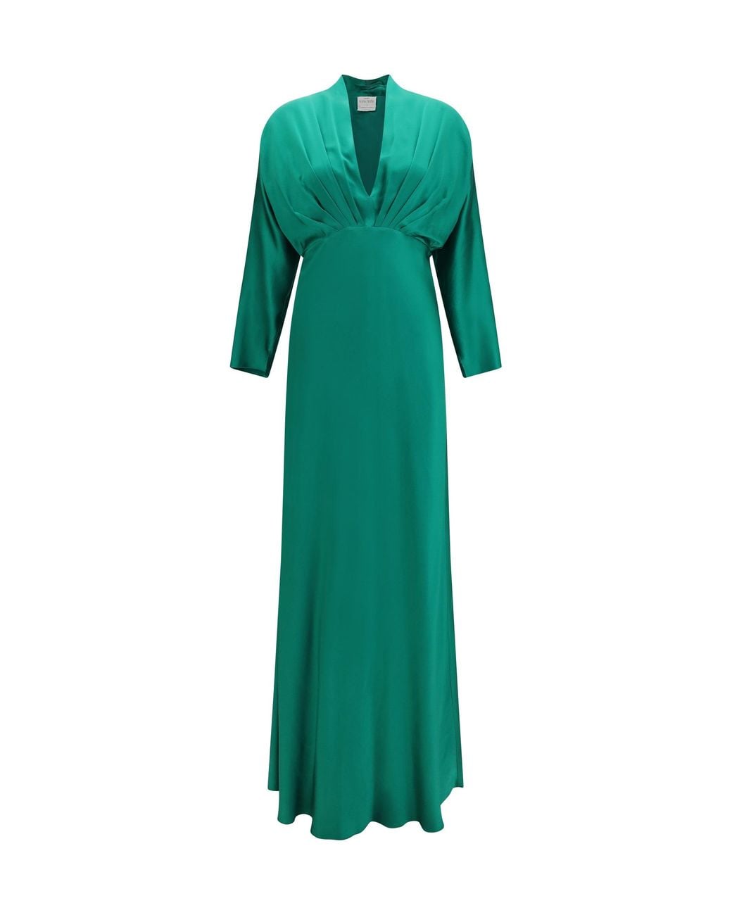 Forte_forte Green Silk Satin Long Dress Royal V-Neck