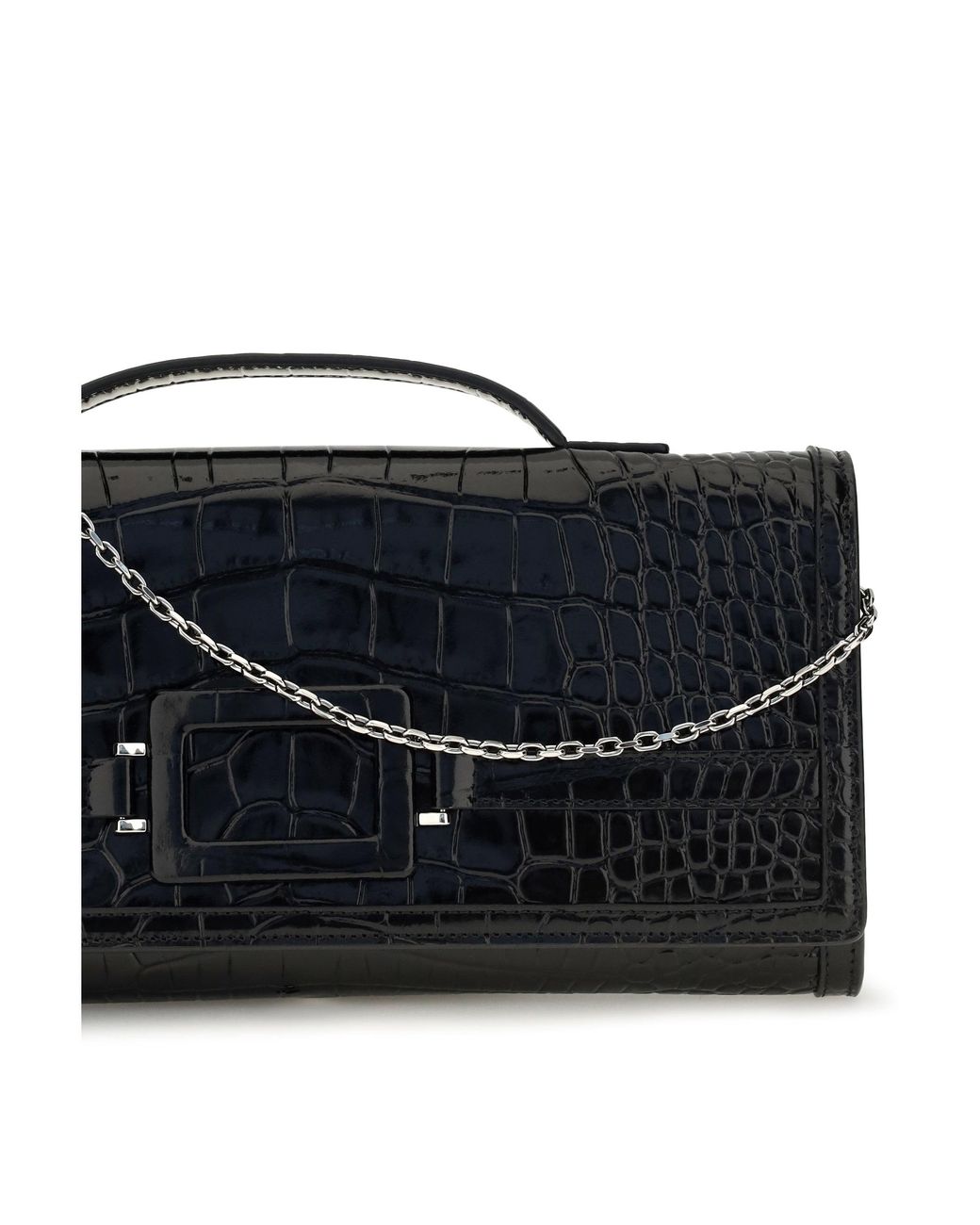 Roger Vivier Black Belle Vivier Crocodile-Effect Clutch