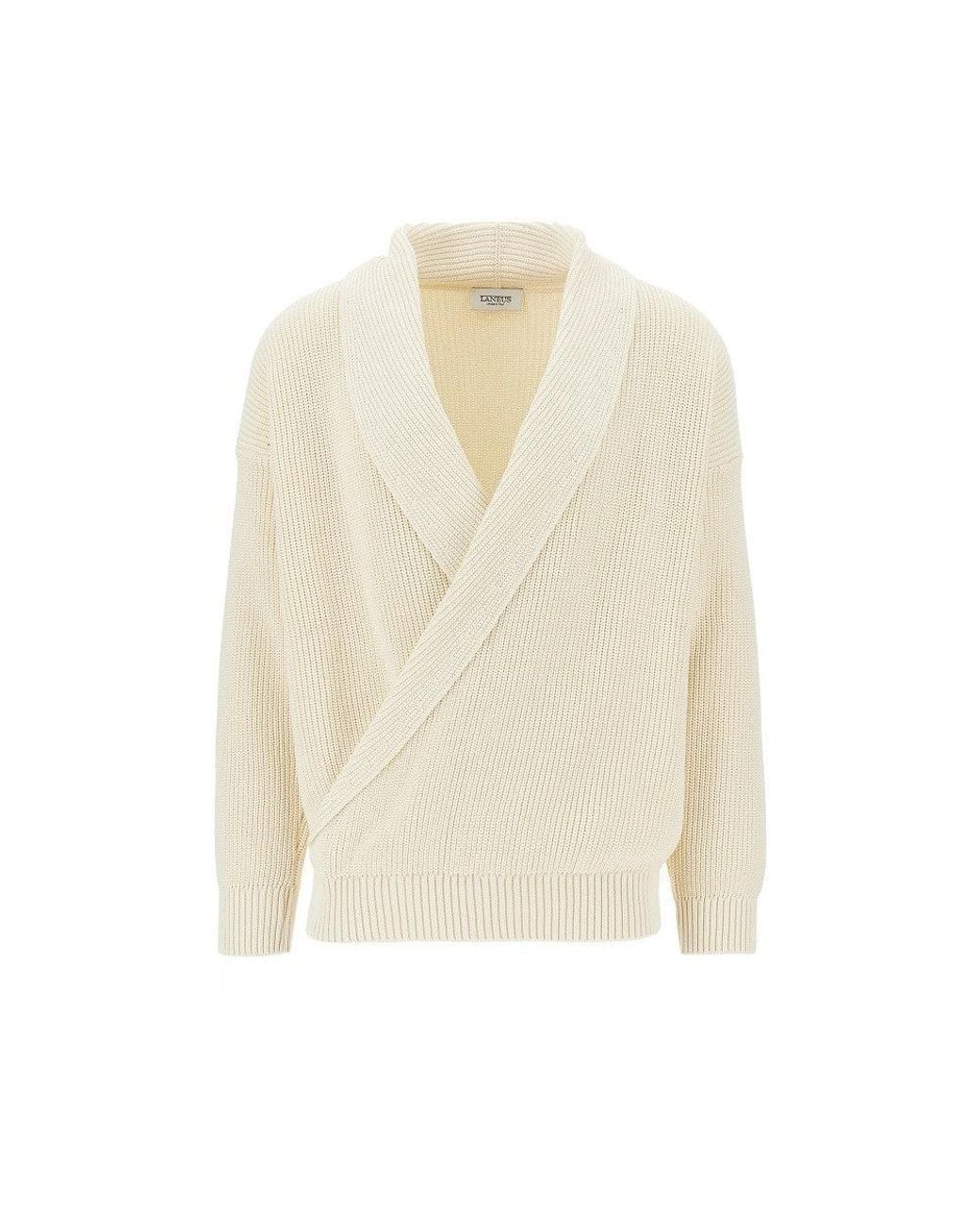 Laneus White Cotton Knitted Cardigan for men