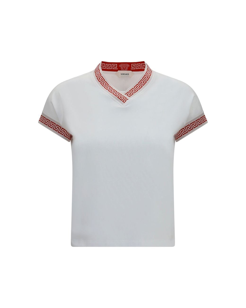 Versace Gray T-Shirt Greca V-Neck