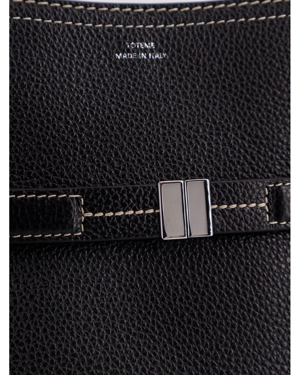 Totême Black Hammered Leather Bucket Bag With Strap On The Front