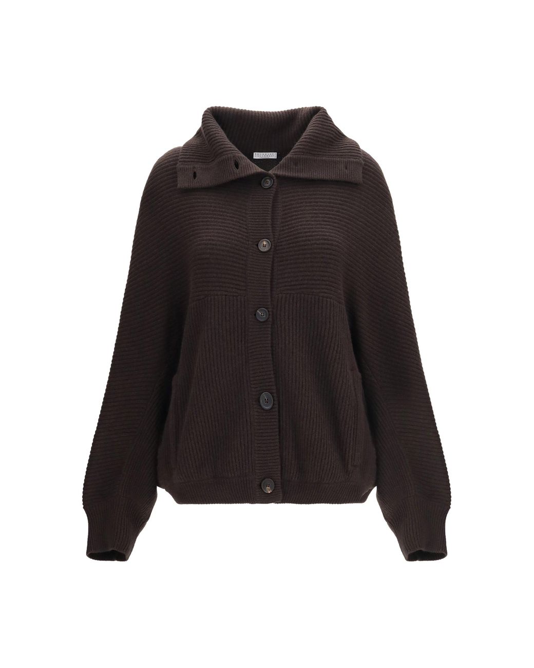 Brunello Cucinelli Black High Neck Cashmere Cardigan Caffè