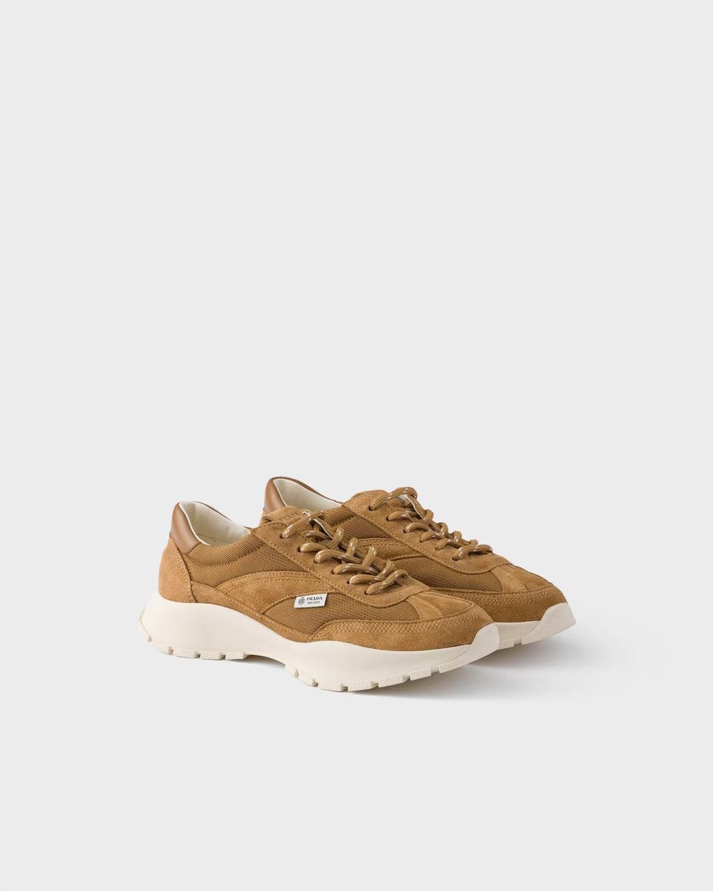 Prada White Suede And Mesh Sneakers