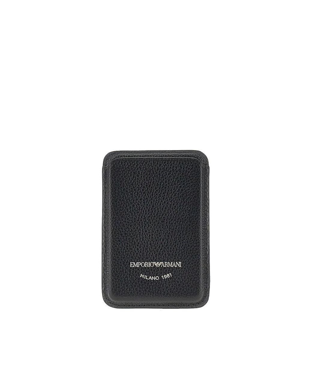 Emporio Armani Black Grained Leather Magnetic Card Holder