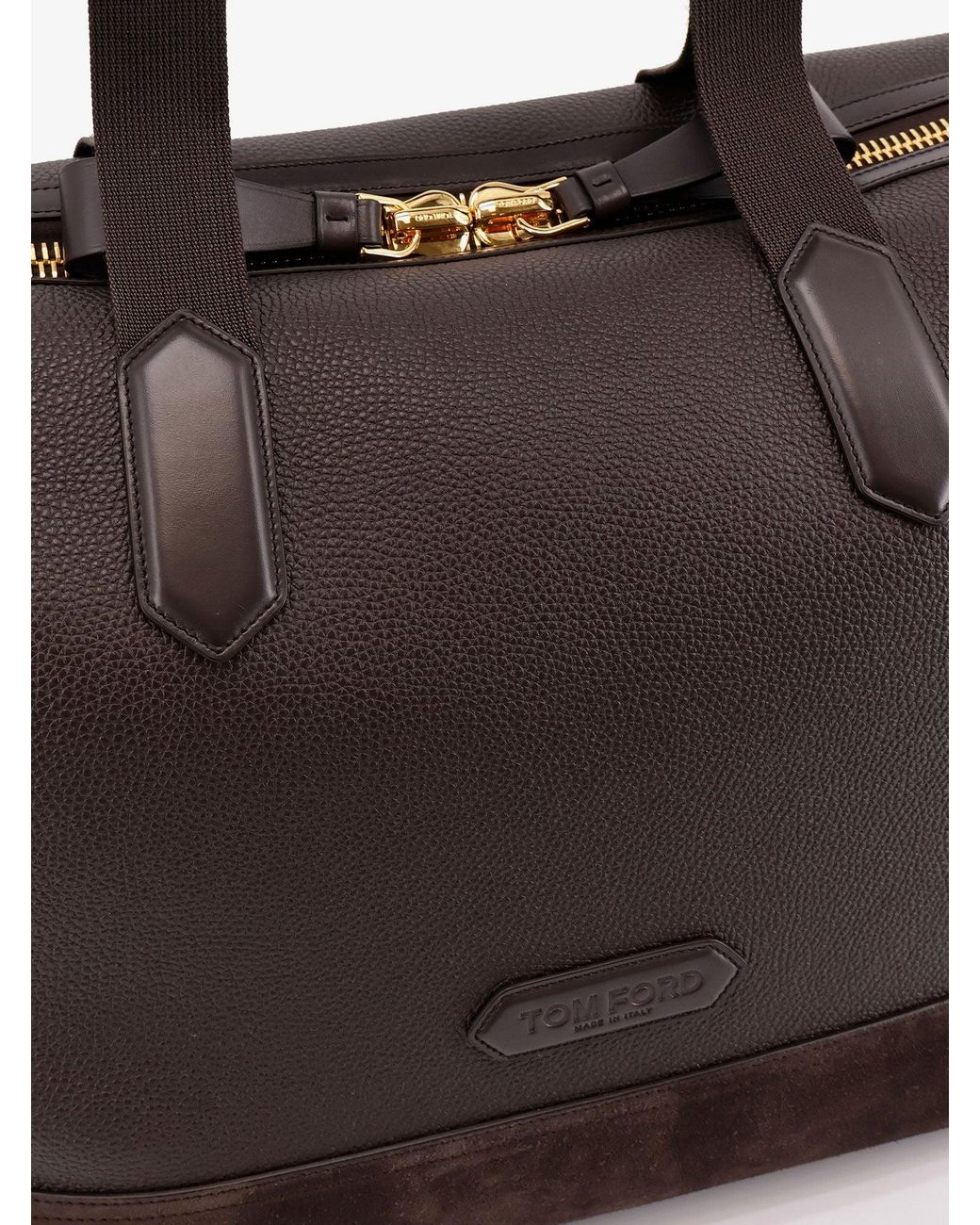 Tom Ford Black Leather Travel Bag With Suede Inserts for men