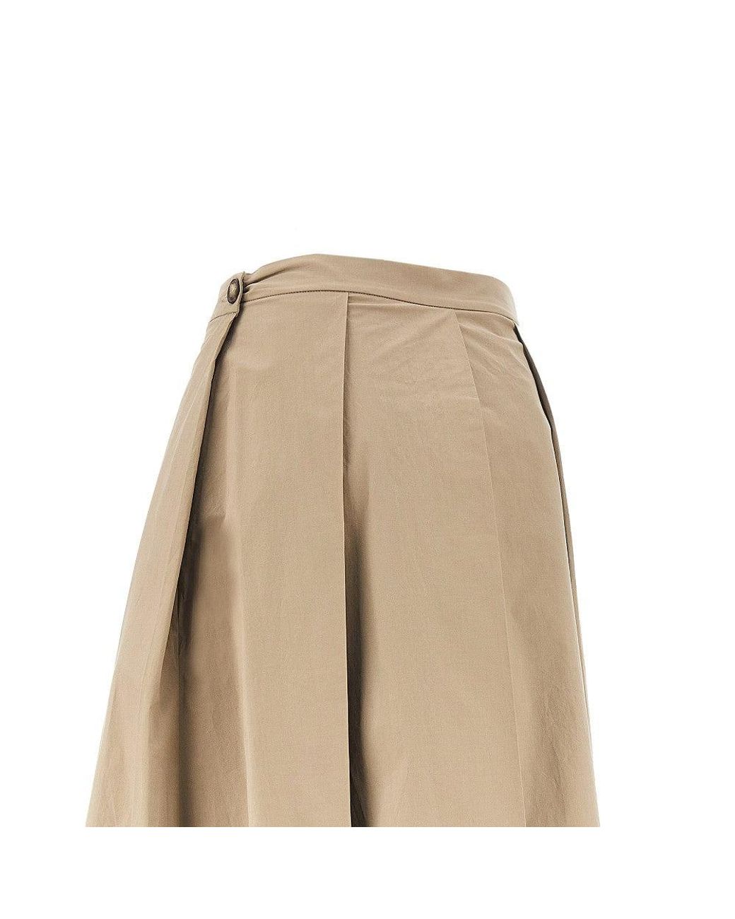 Emporio Armani Natural Stretch Poplin Pleated Midi Skirt