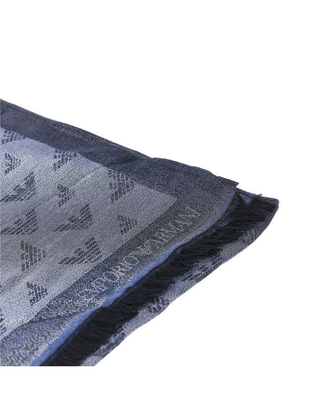 Emporio Armani Blue Viscose-Blend Scarf With Eagle Motif