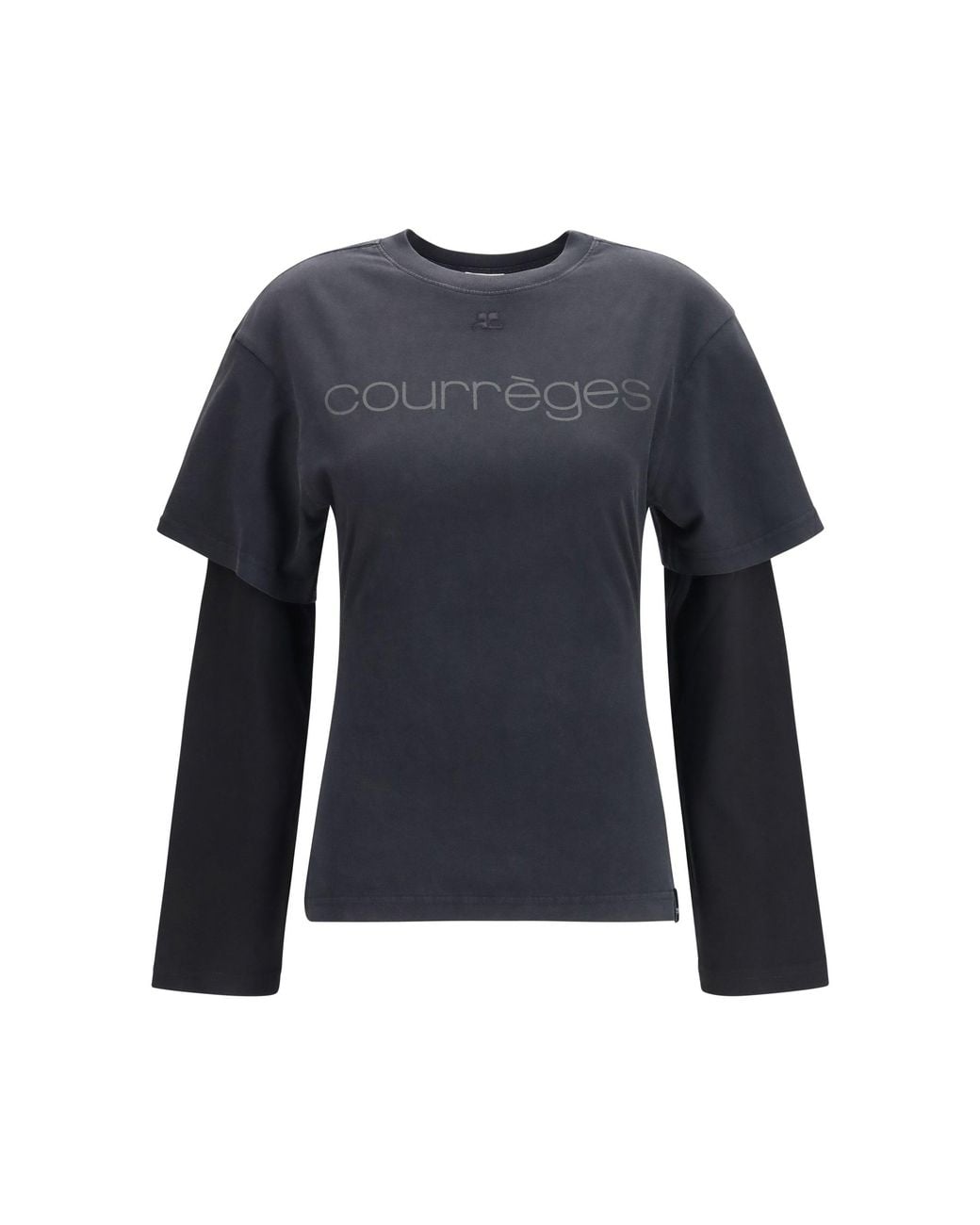 Courreges Blue Logo Print Double Sleeves T-Shirt Stonewashed