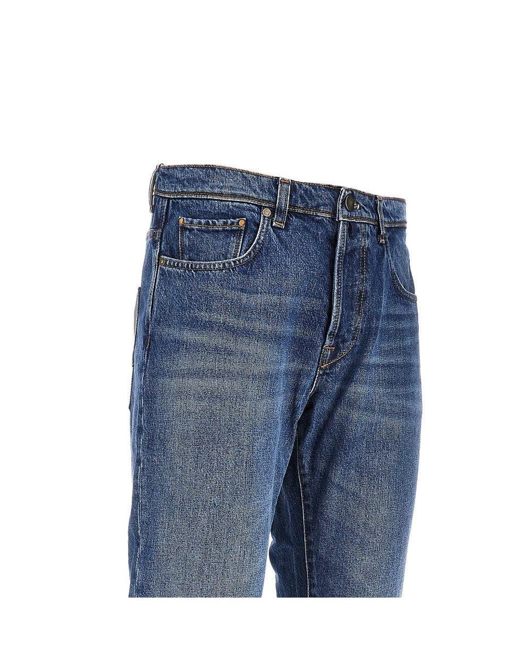 Incotex Blue Cotton Denim Tapered Fit Jeans for men