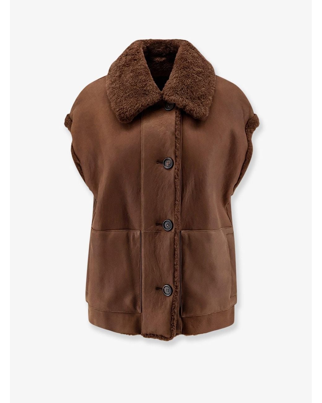 Brunello Cucinelli Brown Shearling Sleeveless Jacket