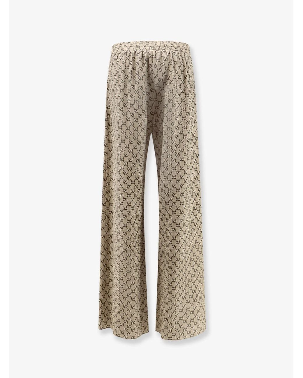 Gucci Natural Primavera Silk Trousers With Gg Print