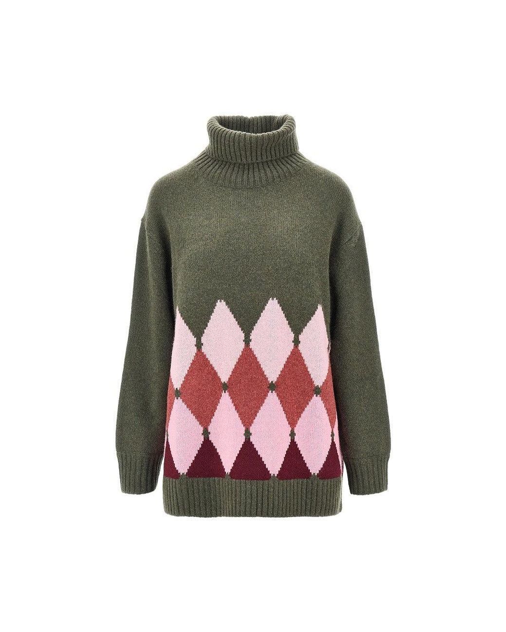 Ballantyne Green Lozenge Cashmere Turtleneck Sweater