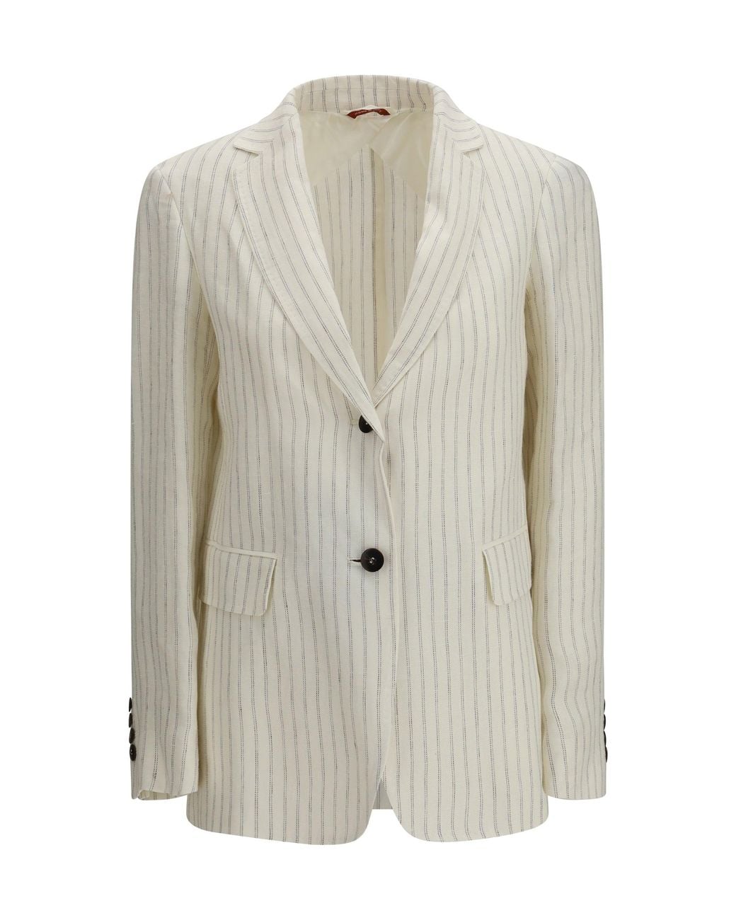 Max Mara White Single-Breasted Pinstriped Linen Blazer