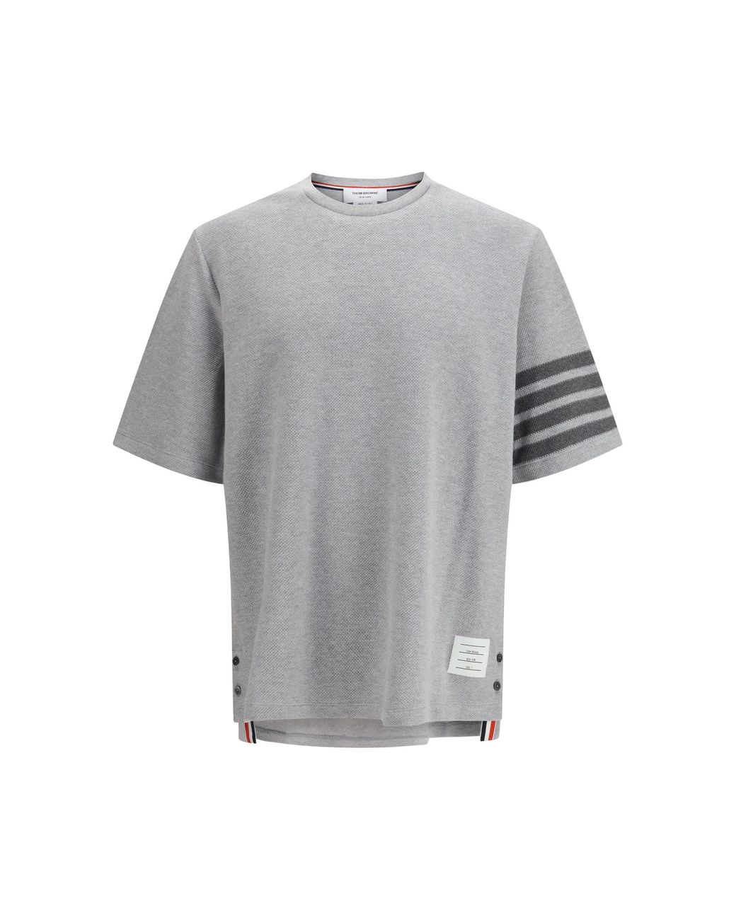 Thom Browne Gray Textured Cotton Piquã T-Shirt for men