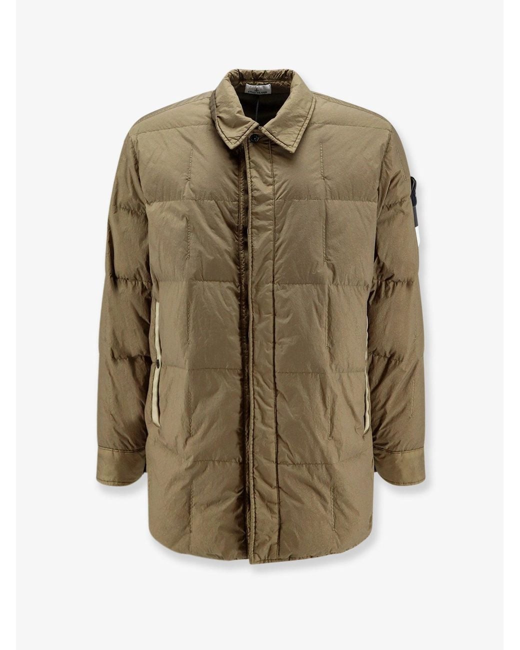 Stone Island Green Garment Dyed Crinkle Reps Ny Recycled Nylon Down Jacket With Side Logo Patch for men