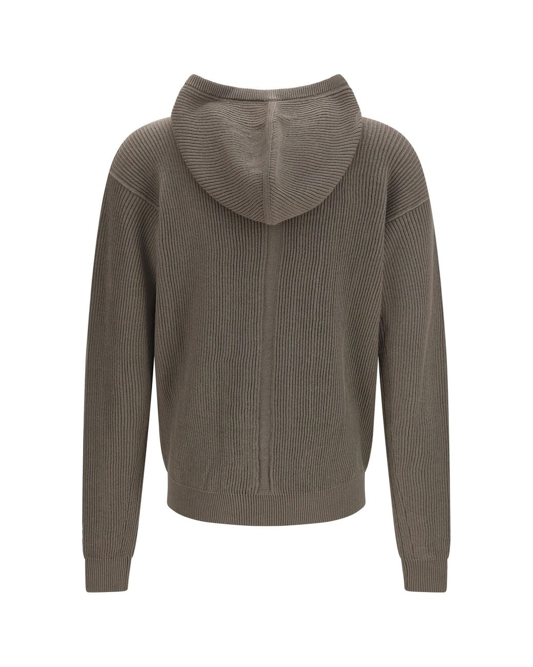 Rick Owens Gray Ribbed Virgin Wool Knit Hoodie for men