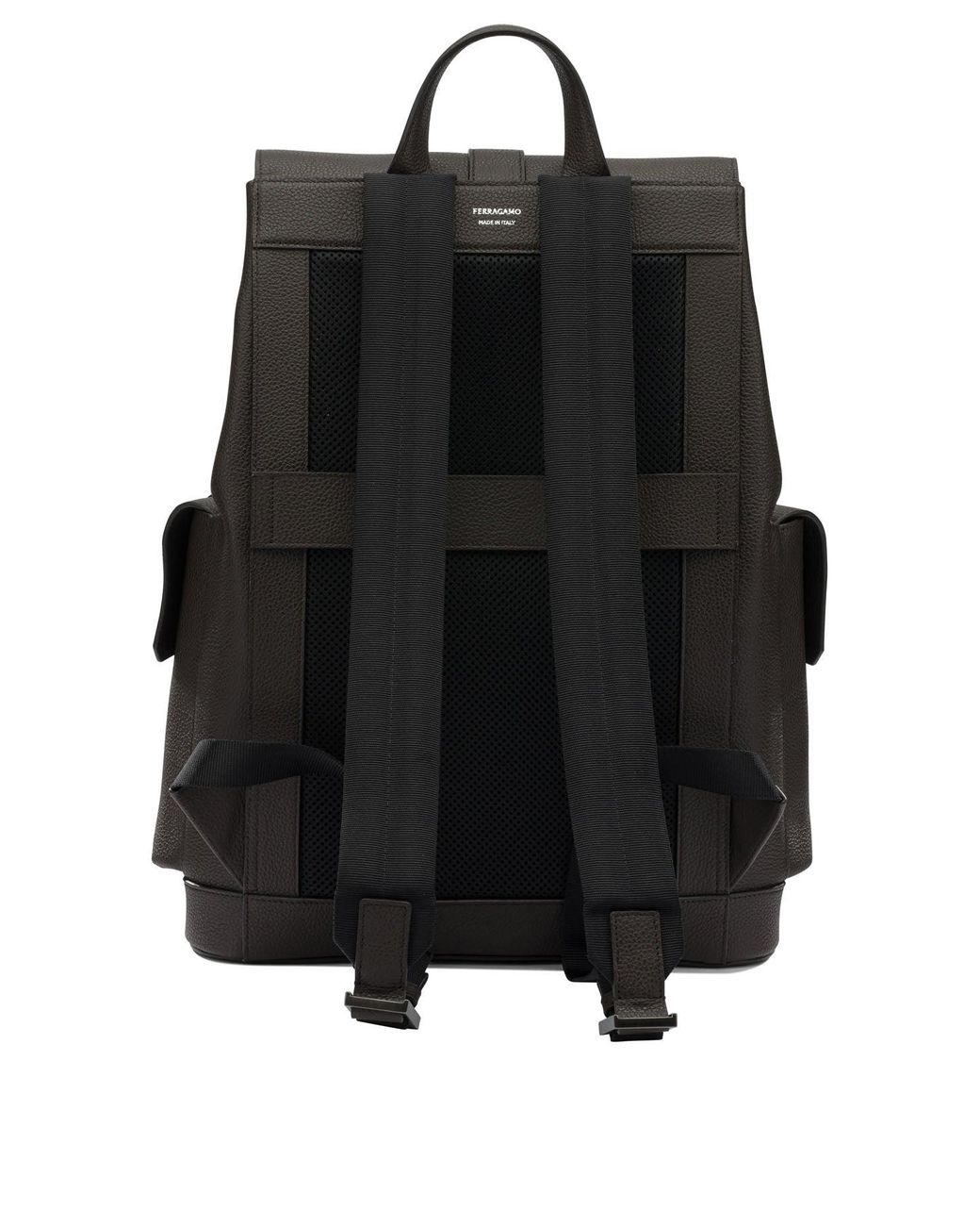 Ferragamo Black Double Pocket Leather Backpack for men