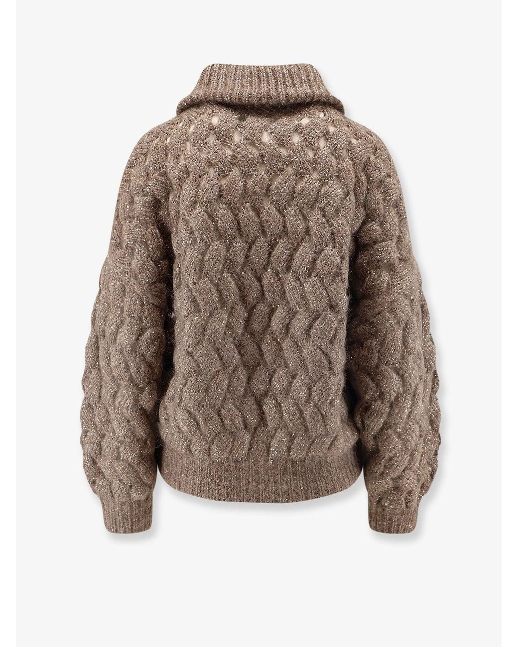 Brunello Cucinelli Brown Perforated Cardigan With Micro-Sequins