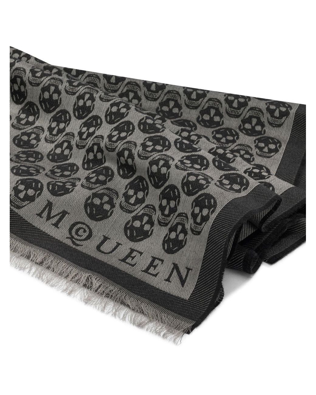 McQueen Black Wool Cotton Silk Scarf