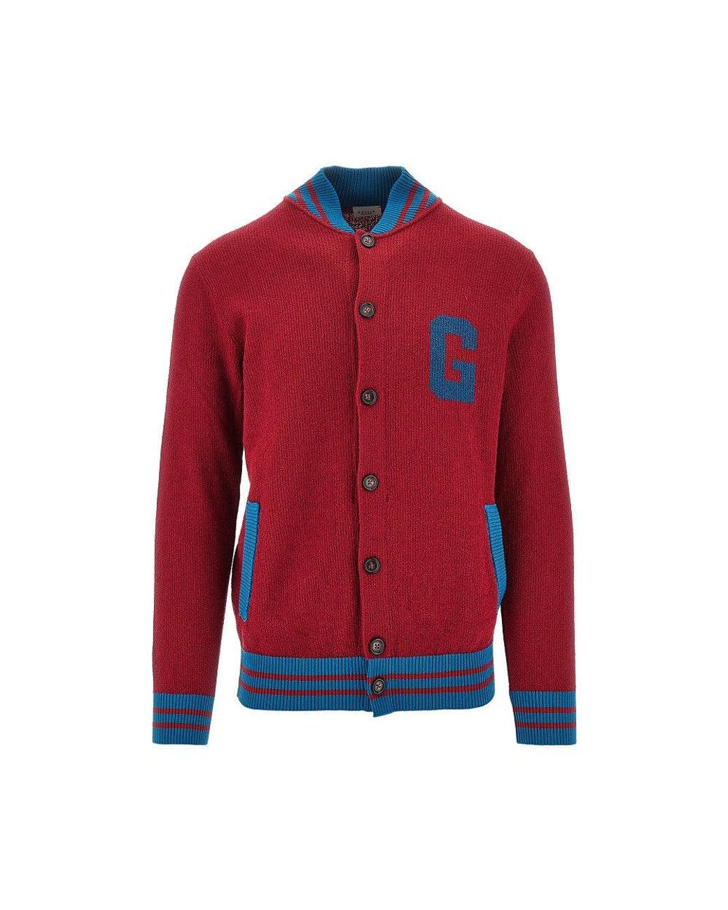 GALLIA KNIT Red Bouclé Cotton College Cardigan for men
