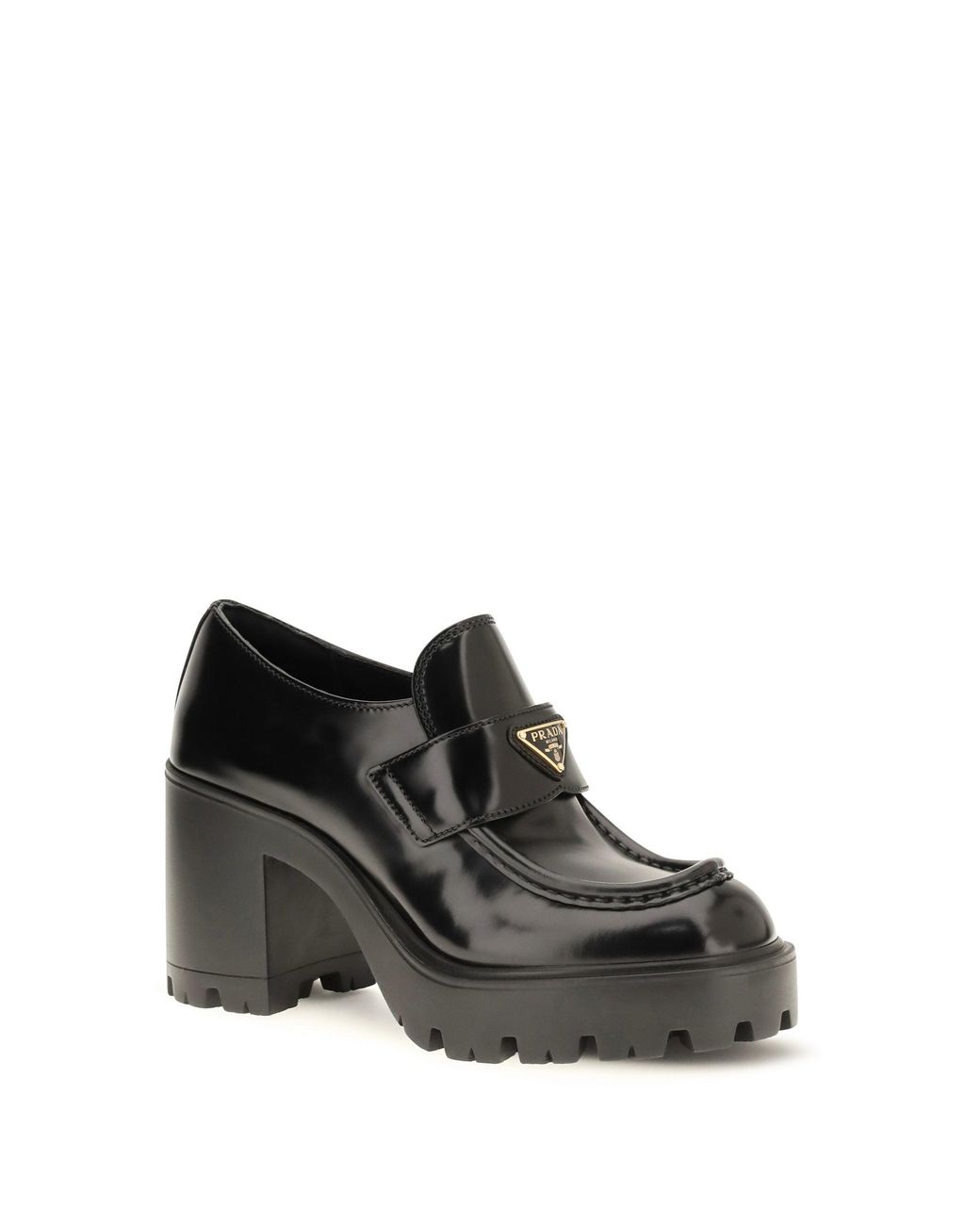 Prada Black Leather Heeled Loafers
