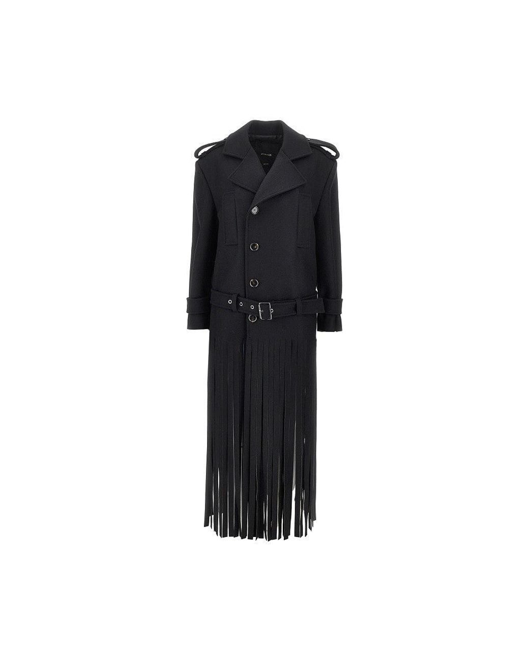 Pinko Black Fringed Oversized Cloth Coat
