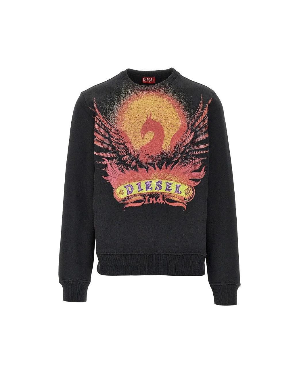 DIESEL Black 'Phoenix' Print Crewneck Sweatshirt for men