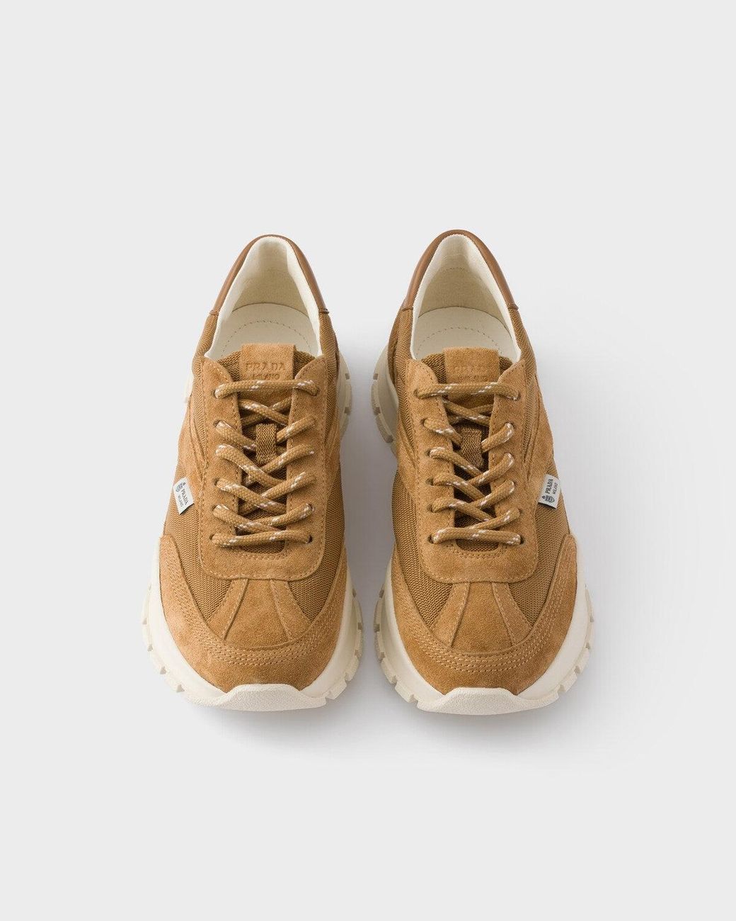 Prada White Suede And Mesh Sneakers