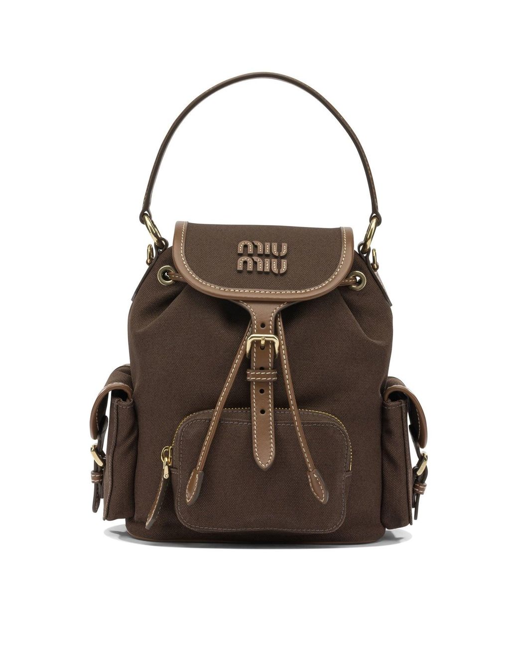 Miu Miu Brown Canvas And Leather Backpack