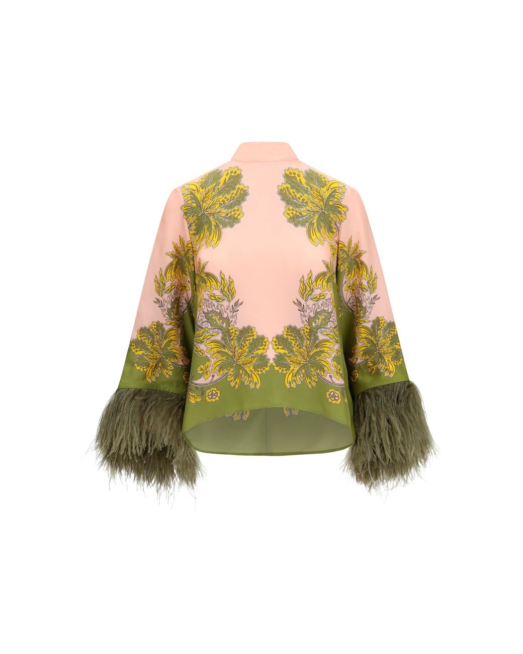 LaDoubleJ Yellow Silk Top With Ostrich Feathers
