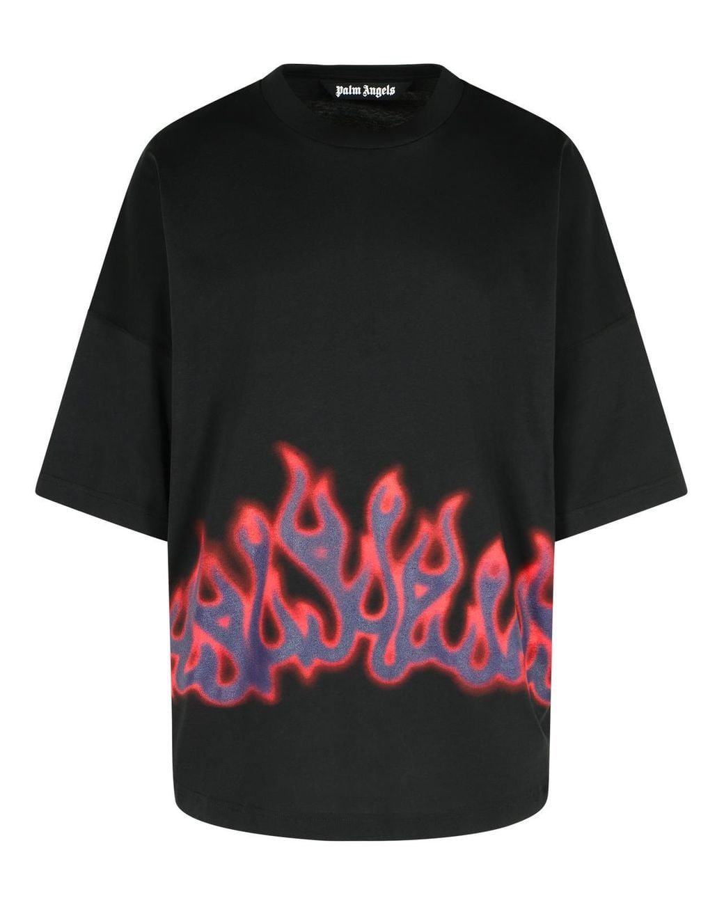 Palm Angels Black 'Flames' Cotton T-Shirt for men