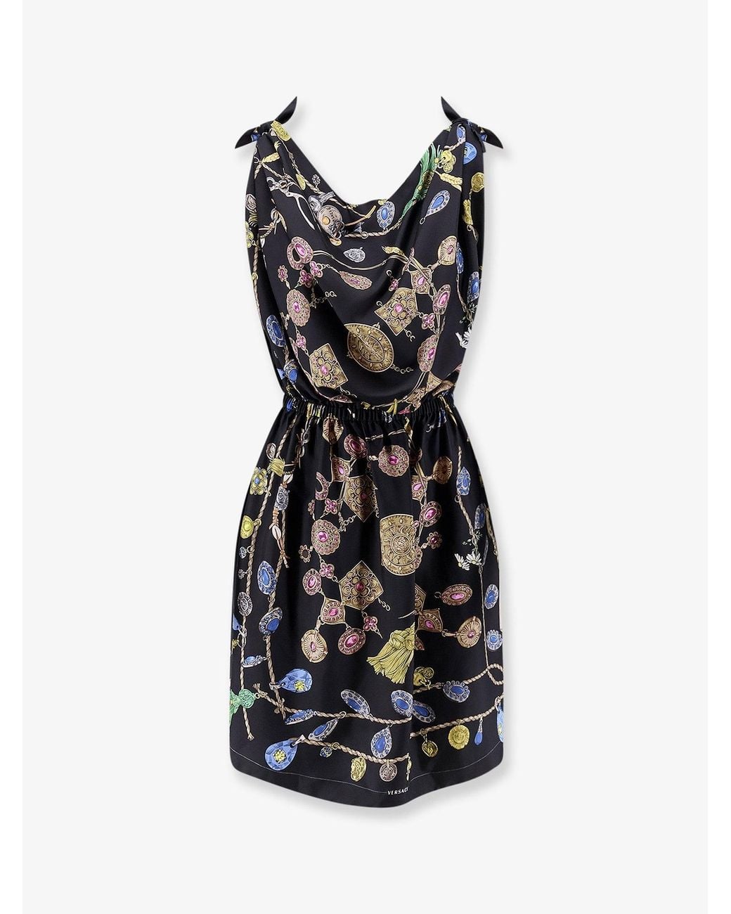 Versace Black Broken Jewels Print Silk Mini Dress
