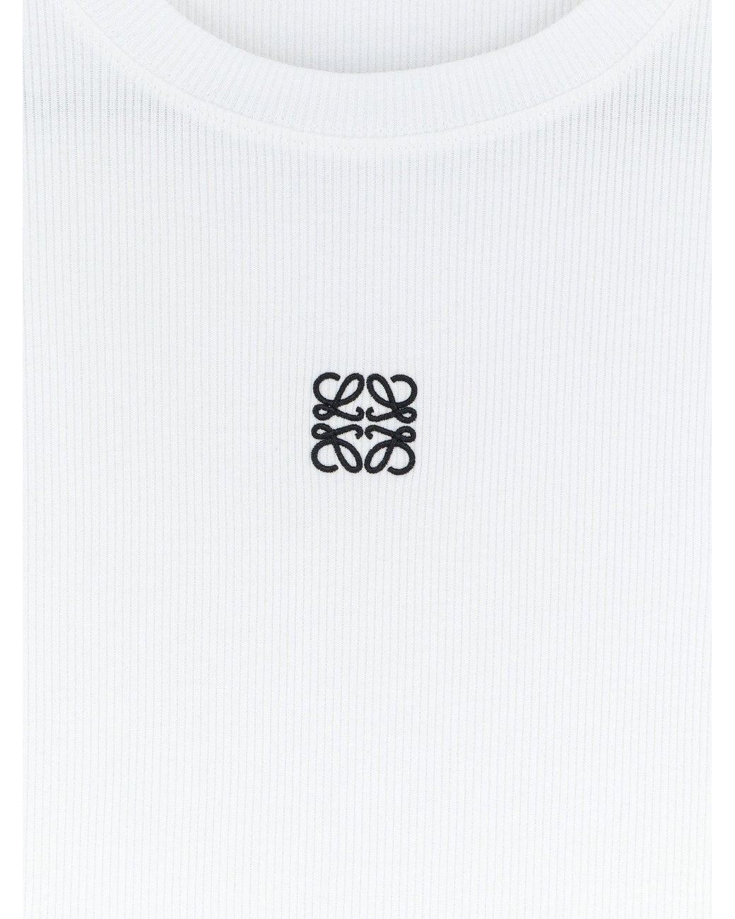 Loewe White Ribbed Cotton T-Shirt for men