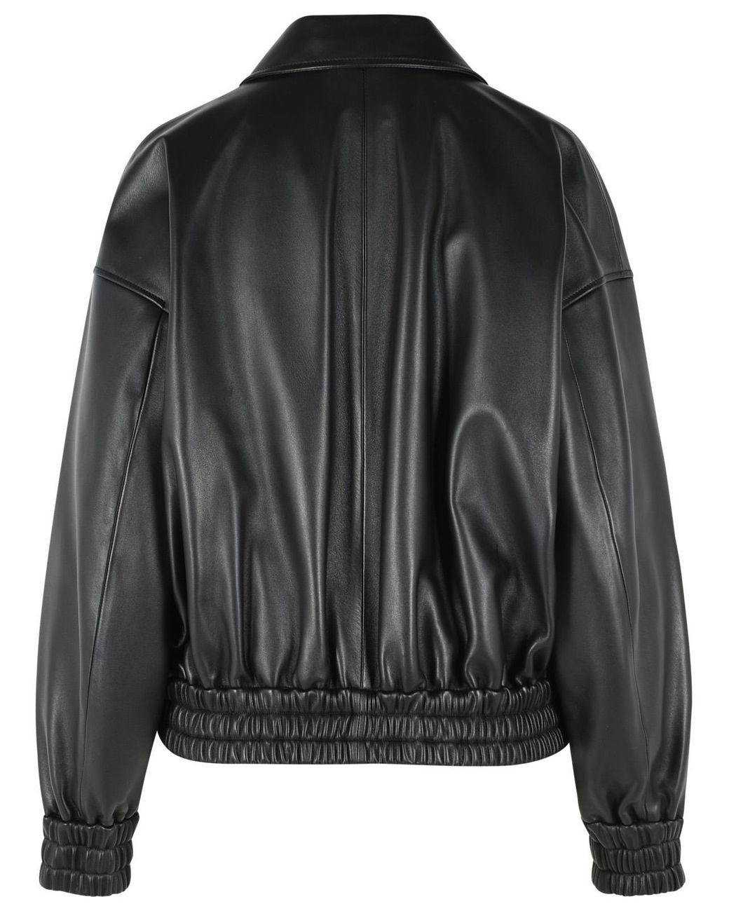 Jil Sander Black Leather Bomber Jacket