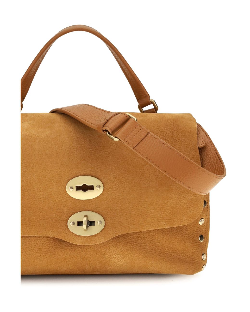 Zanellato Metallic Postina Jones Suede Top Handle Bag Brandy