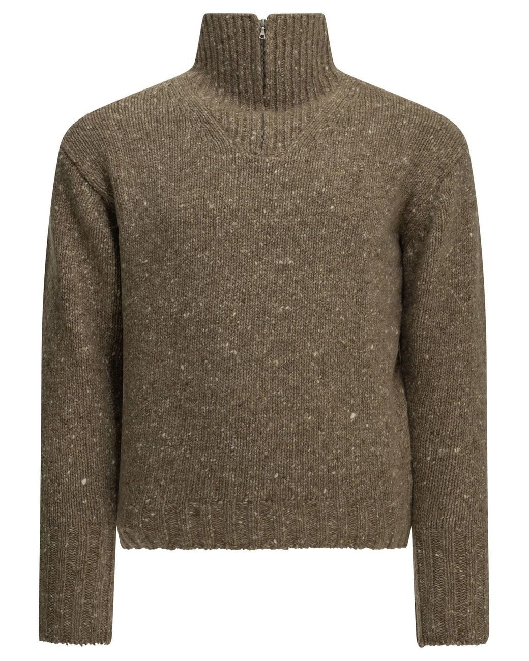 Auralee Green Wool Sweater With A Half-Zip for men