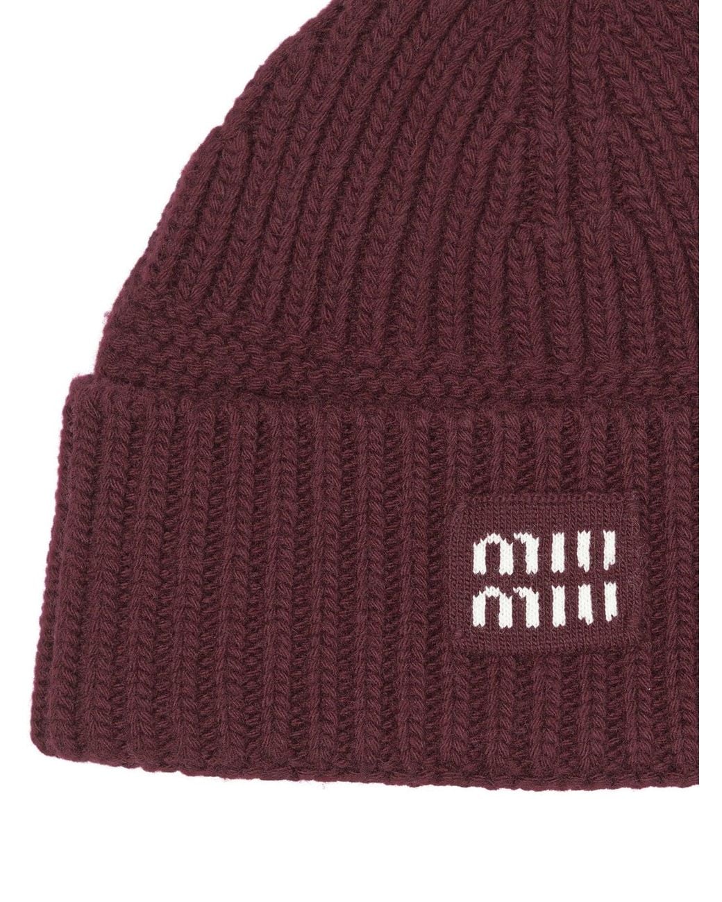 Miu Miu Purple Wool And Cashmere Beanie With Logo