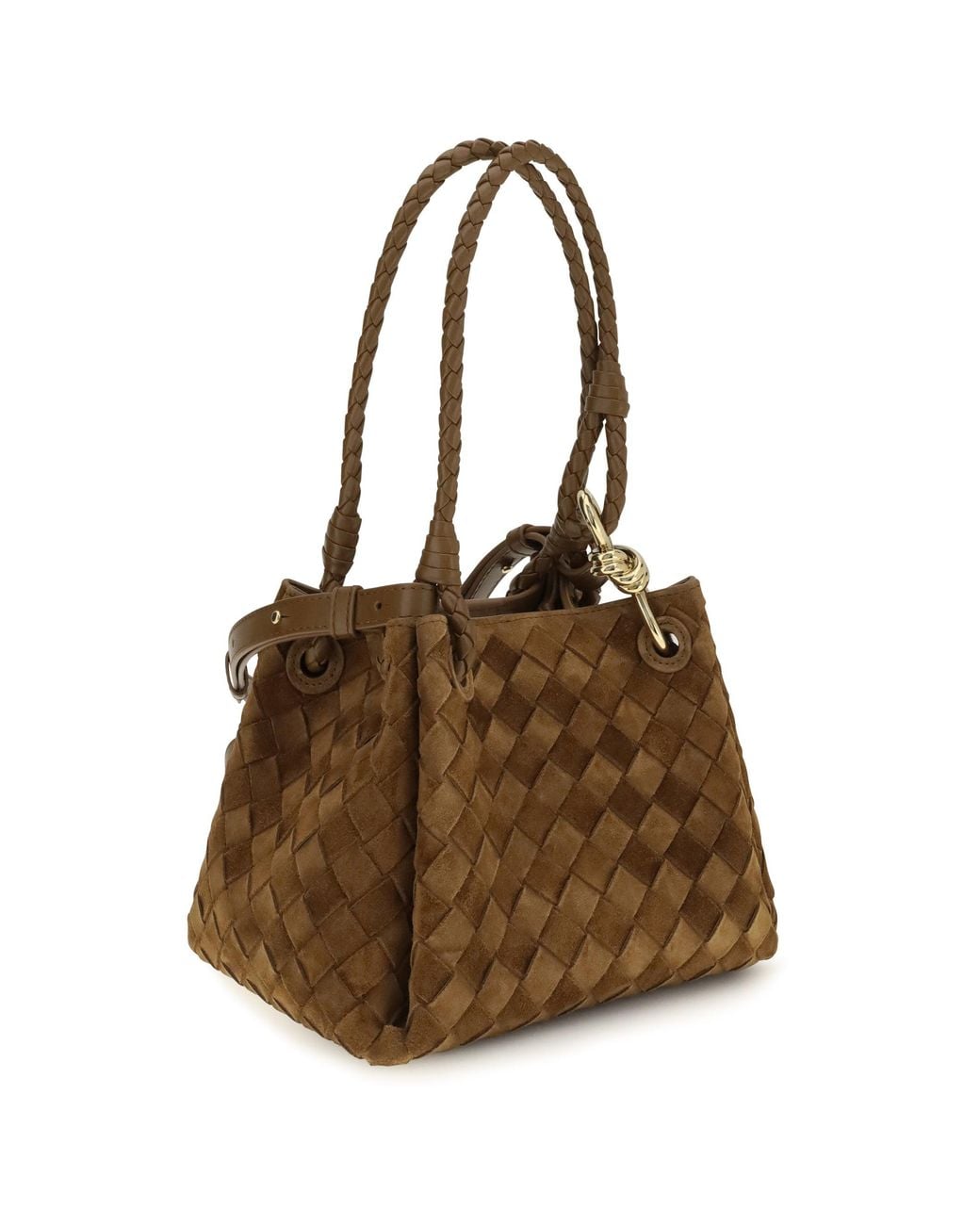 Bottega Veneta Brown Parachute Small Suede Handbag Dark Caramel