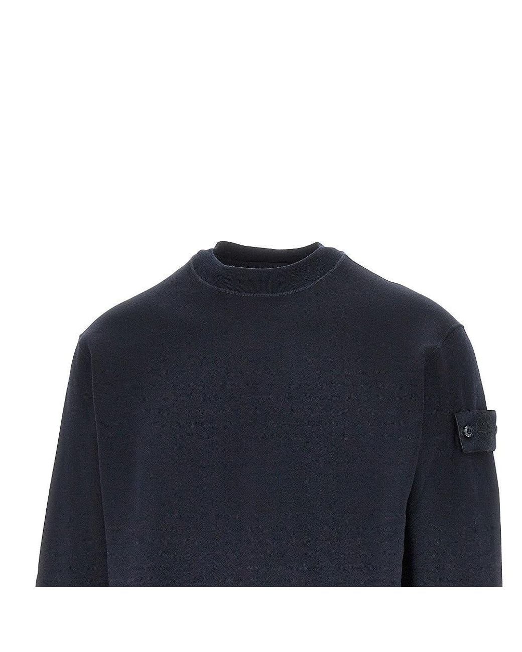 Stone Island Blue Cotton And Wool Sweatshirt With Logo Badge for men