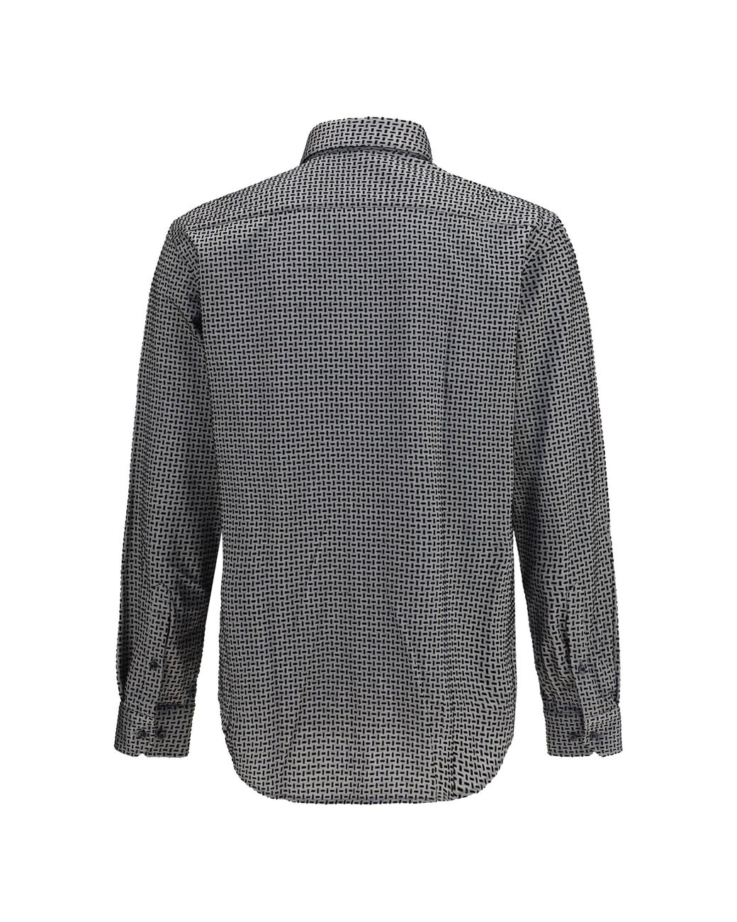 Giorgio Armani Gray Cotton Shirt With Geometric Flock Print for men