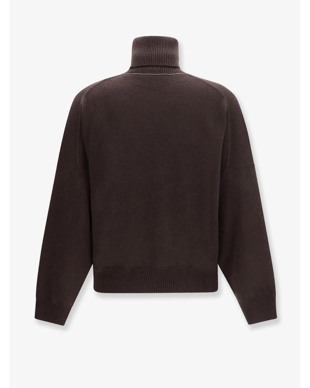 Brunello Cucinelli Brown Cashmere Turtleneck With Monili Detail On The Back