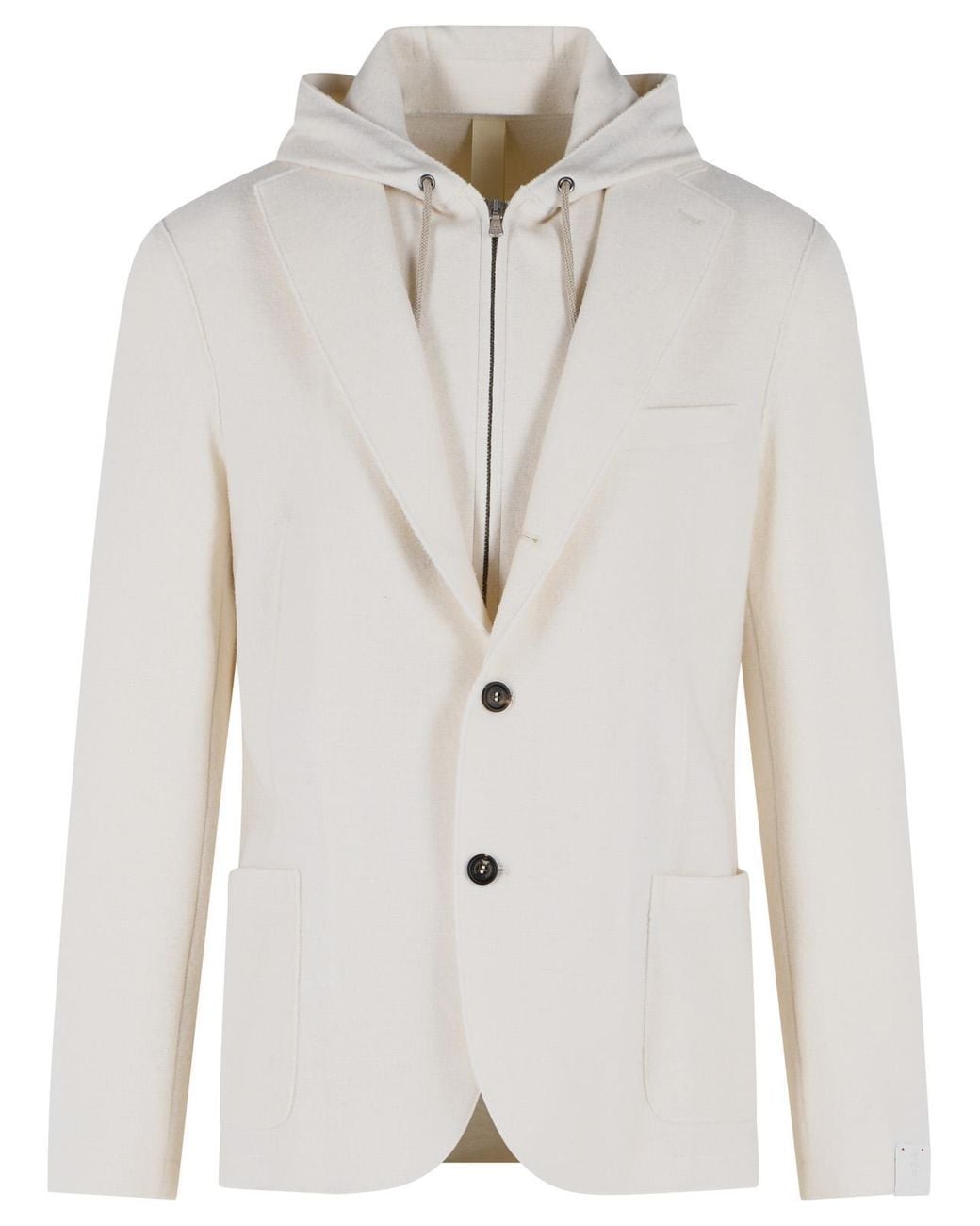 Eleventy White Wool Hooded Blazer