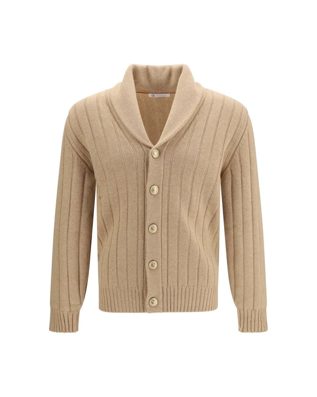 Brunello Cucinelli Natural Ribbed Cashmere Cardigan for men