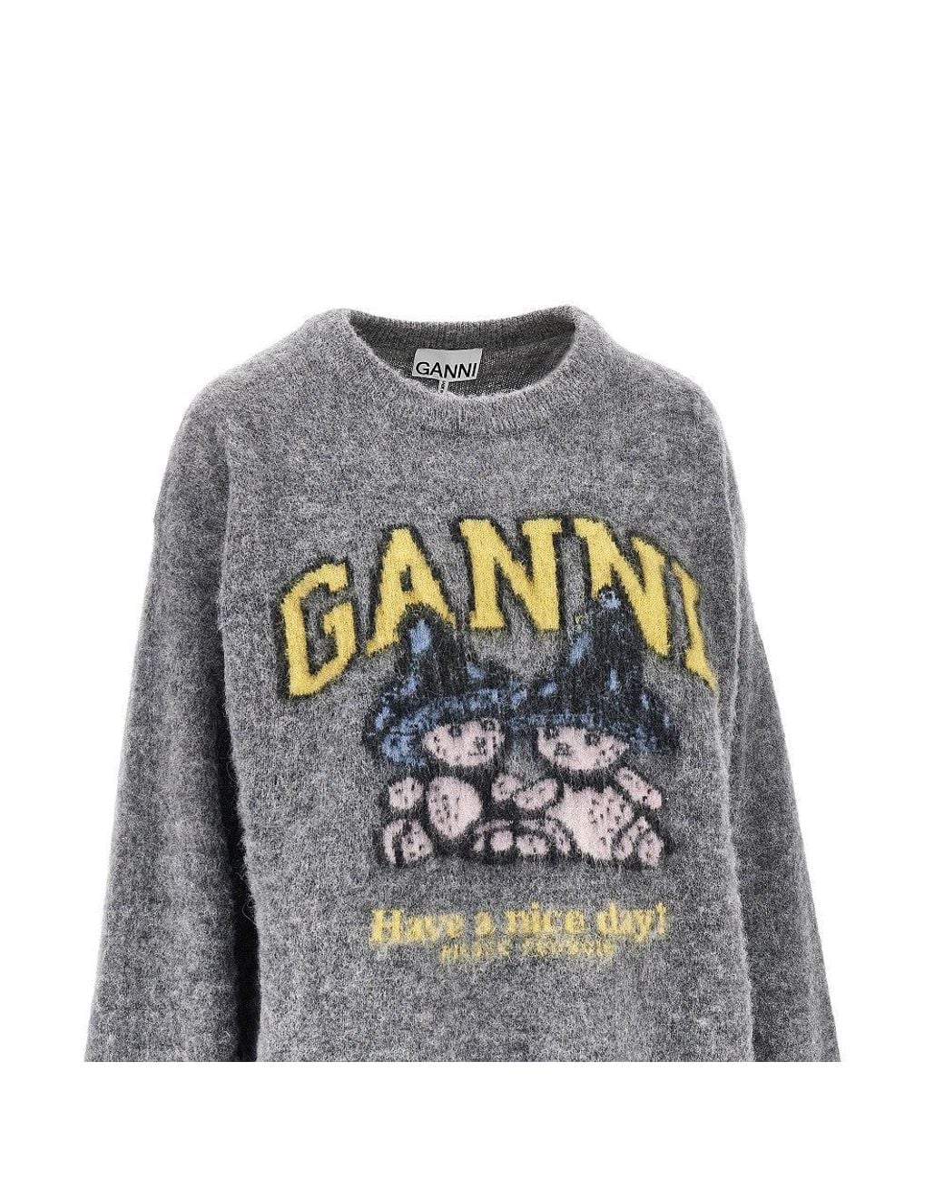 Ganni Gray 'Mushroom Teddy' Alpaca-Blend Sweater