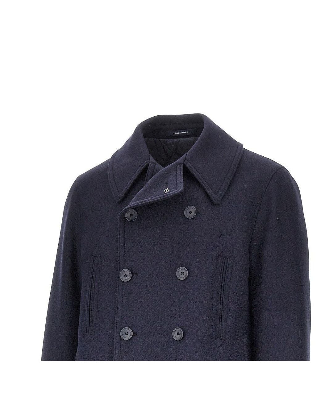 Tagliatore Blue Double Wool Double-Breasted Coat for men